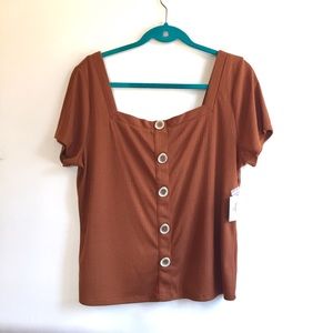 Vintage style burnt orange ribbed top shirt xlarge